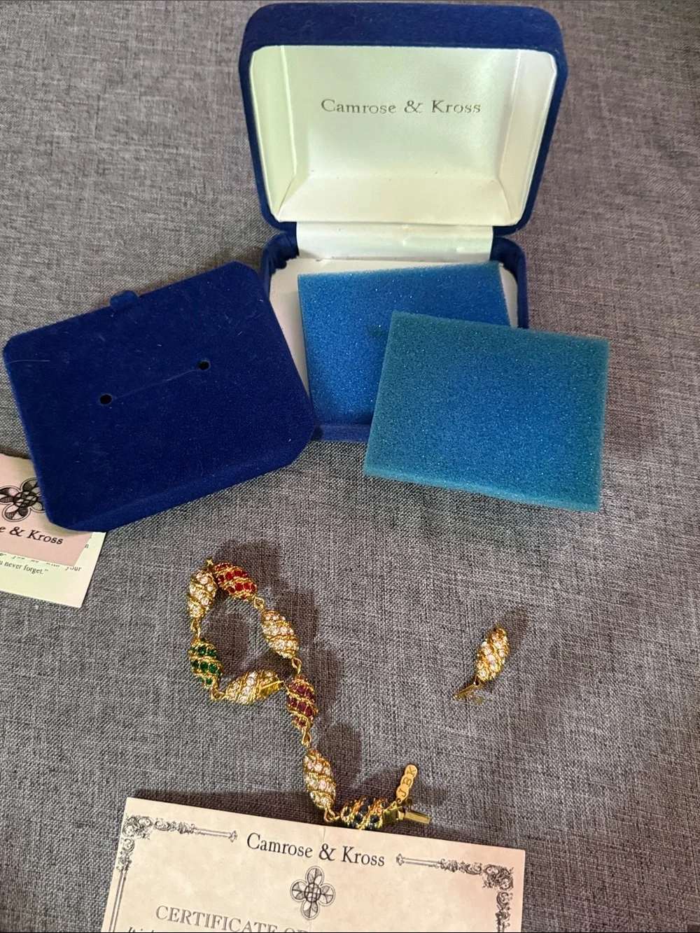 Vintage Camrose & Kross Jacqueline Kennedy gold plated egg bracelet; multi color